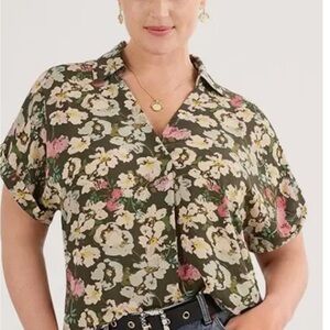 CAbi Floral Blouse in Green and Pink